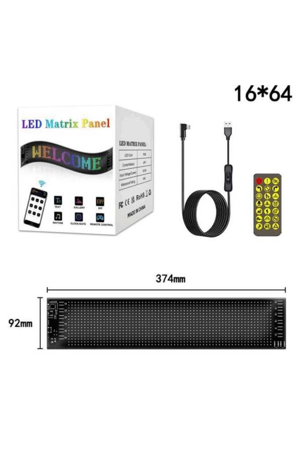 Rp937 Led Matrix Panel 16x64cm Telefon Kontrollü Kayar Led Animasyon Aydınlatma - Görsel 2