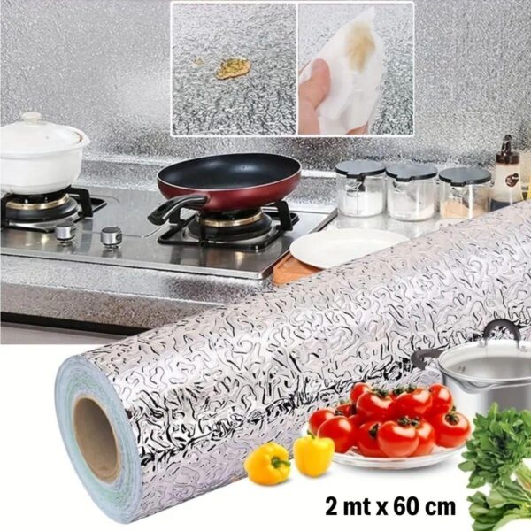 Rulo Gümüş Alüminyum Folyo Duvar Kağıdı, Kendinden Yapışkanlı Raf İçi, Su Geçirmez Folyo  2 mt x 60 cm (K0) - Görsel 3