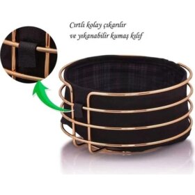 SAYE ALTIN - YUVARLAK SİYAH KUMAŞ METAL EKMEK SEPETİ (K0)