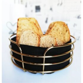 SAYE ALTIN - YUVARLAK SİYAH KUMAŞ METAL EKMEK SEPETİ (K0)