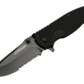 Schrade 5-1 Siyah Kamp Çakı 20cm- Yarı Otomatik, Testere Detaylı, Kemerlikli