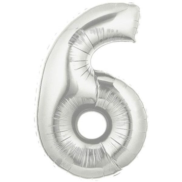Şekilli Supershape Silver Rakam Folyo Balon 6 Numara (K0)