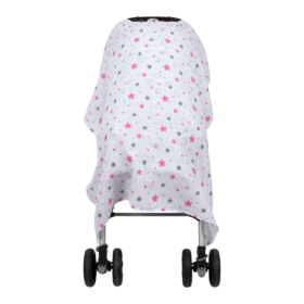 Çocuk Sevi Bebe Müslin Bebek Arabası Örtüsü ART-42 Yıldız Yağmuru Pembe