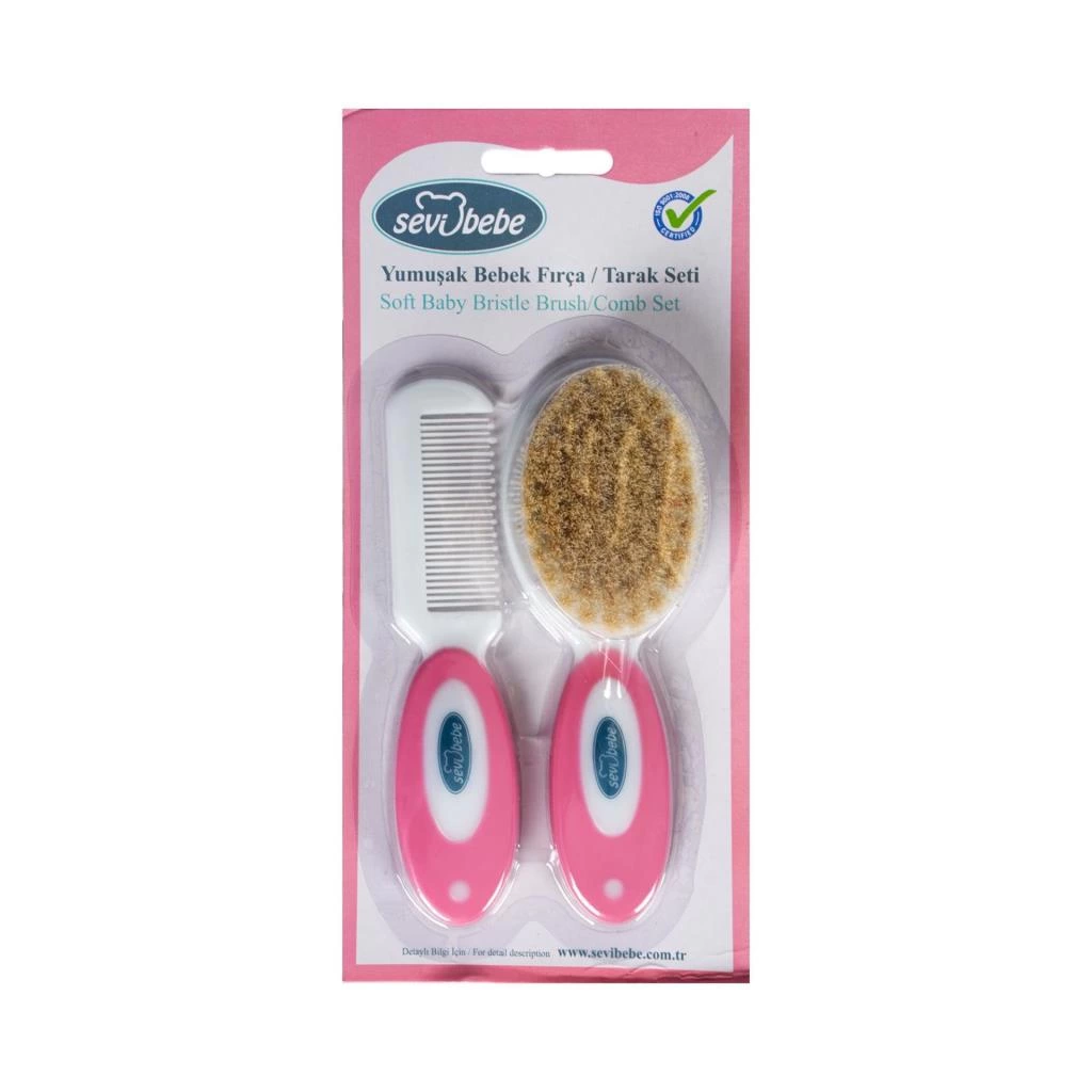 Sevi Bebe Naturel Fırça Tarak Seti ART-401 Pembe - Görsel 4