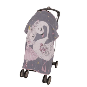Sevi Bebe Pano Baskılı Müslin Bebek Arabası Örtüsü ART-315 Kuğu
