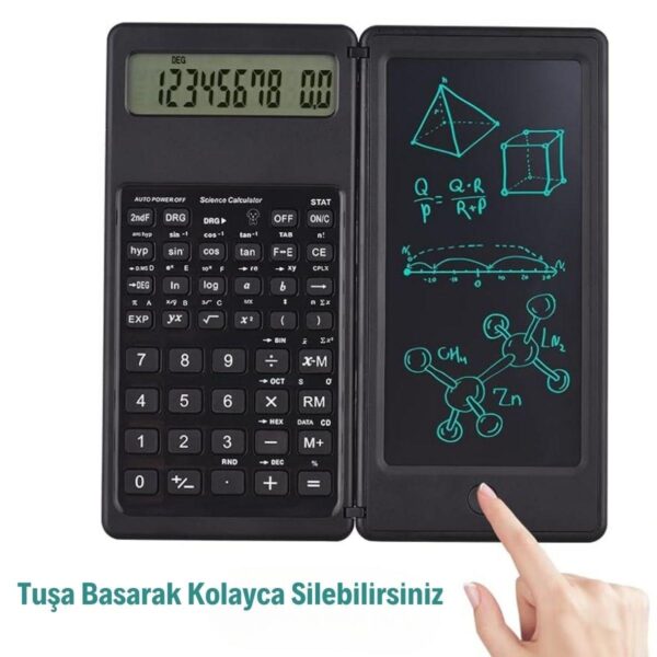 Silinebilir LCD Yazı Tabletli,Kalemli Katlanabilir Bilimsel Hesap Makinesi (K0) - Görsel 5