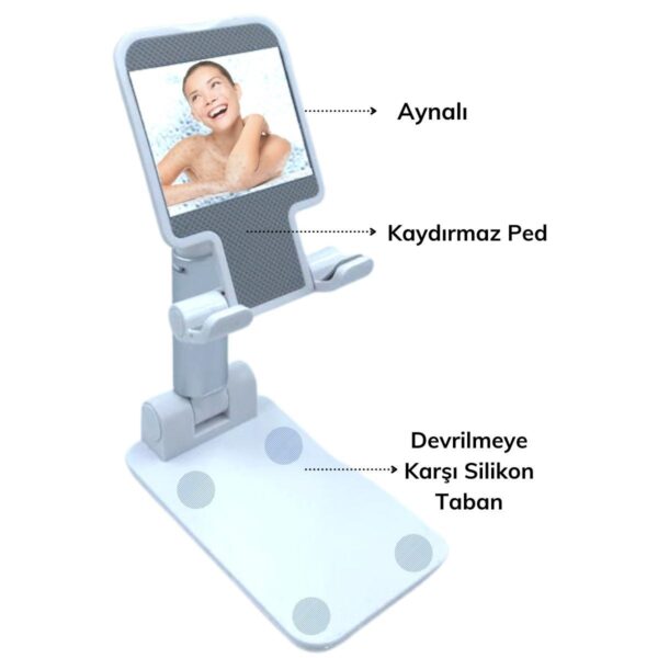 Siyah Aynalı Cep Telefonu Sabitleyici Stand Katlanabilir Ayarlanabilir Telefon Standı (K0) - Görsel 4