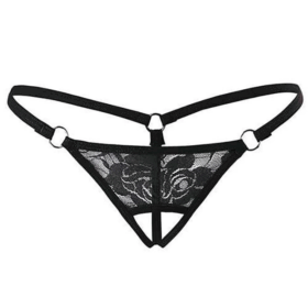 Siyah Dantelli Özel Bölgesi Açık G-String TM1167