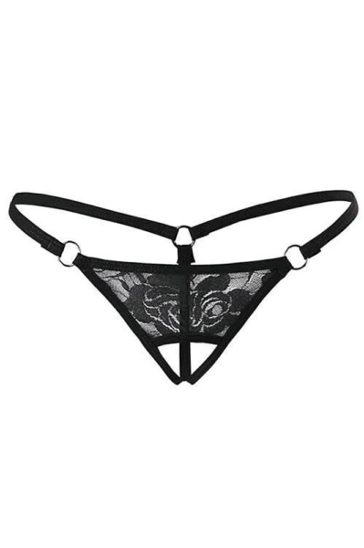 Siyah Dantelli Özel Bölgesi Açık G-String TM1167