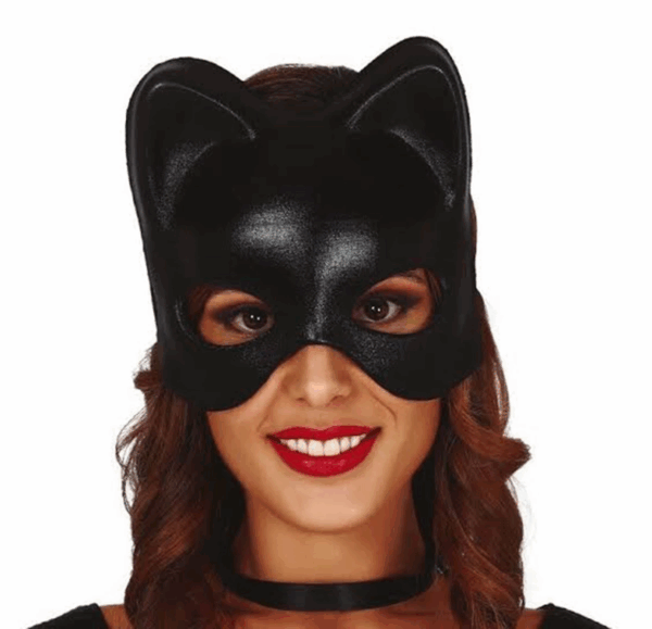 Siyah Deri Görünümlü Kedi Maskesi – Cosplay  Maskeli Balo - Görsel 3