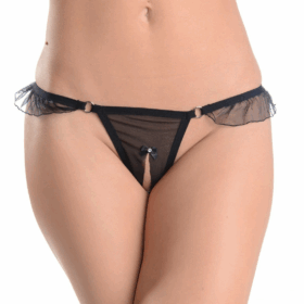 Siyah Fırfırlı Özel Bölgesi Açık Tanga TM1160