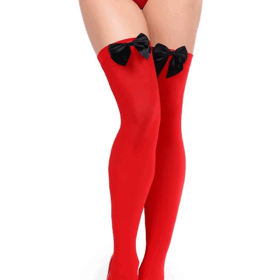 Siyah Fiyonklu Kırmızı Jartiyer Çorabı TM1213