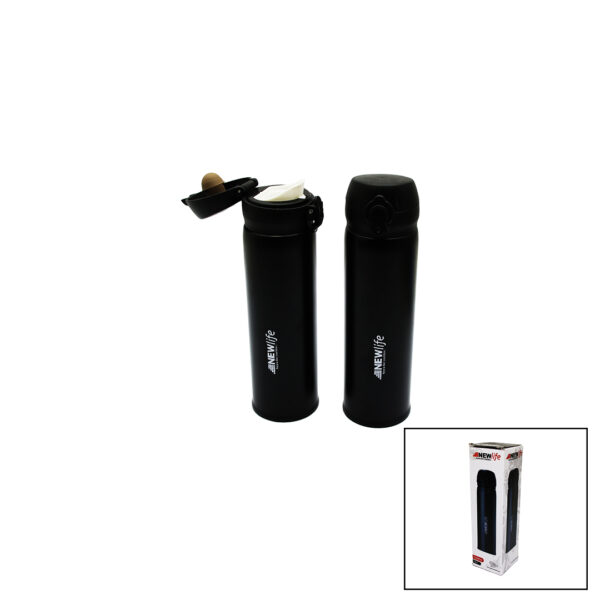 SİYAH METAL TERMOS 500ML KİLİTLİ KAPAKLI (K0)