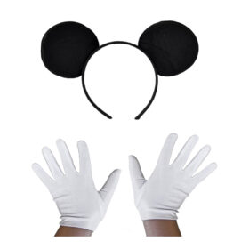 Siyah Mickey Mouse Tacı ve Beyaz Eldiven Seti (K0)