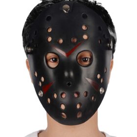 Siyah Renk Kırmızı Çizgili Tam Yüz Hokey Jason Maskesi Hannibal Maskesi (K0)