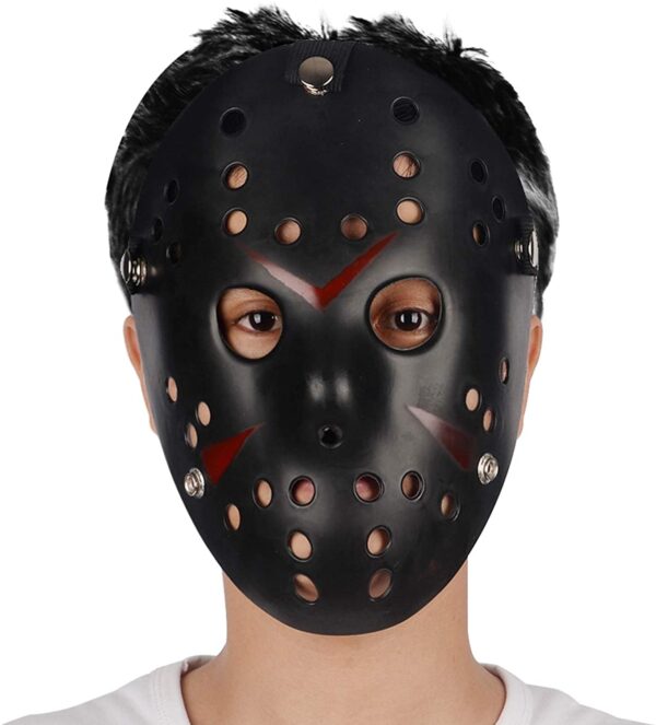 Siyah Renk Kırmızı Çizgili Tam Yüz Hokey Jason Maskesi Hannibal Maskesi (K0)