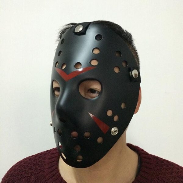 Siyah Renk Kırmızı Çizgili Tam Yüz Hokey Jason Maskesi Hannibal Maskesi (K0) - Görsel 3