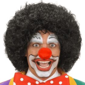 Siyah Renk Kıvırcık Afro Bonus Peruk Saç ve Kırmızı Sünger Burun Seti (K0)