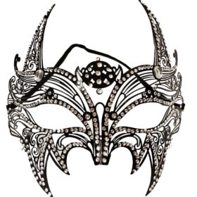 Siyah Renk Lazer Kesim Üzeri Kristal Taşlı Metal Lüks Maske Balo Parti (K0)