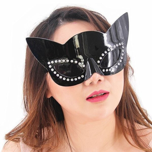 Siyah Renk Siyah Camlı Kedi Şekilli Parti Gözlüğü 20x11 cm (K0)