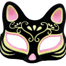 Siyah Renk Süet Kaplama Üzeri Pembe Sarı Simli Kedi Maskesi 17x14 cm (K0)