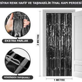 Siyah Renk Ekstra Metalize Parlak Saçaklı Arka Fon Perde İthal A Kalite 1x2 Metre (K0)
