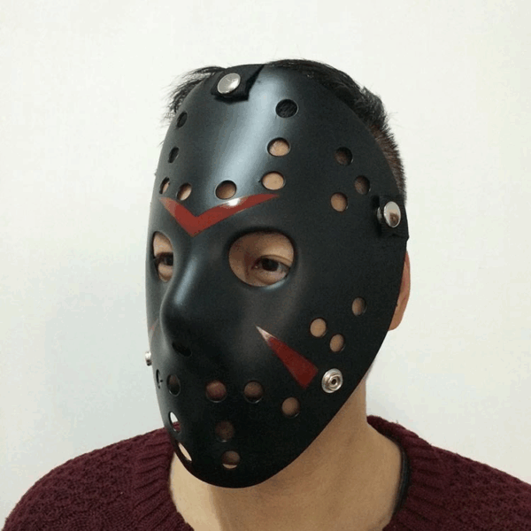 Siyah Renk Kırmızı Çizgili Tam Yüz Hokey Jason Maskesi Hannibal Maskesi - Görsel 3