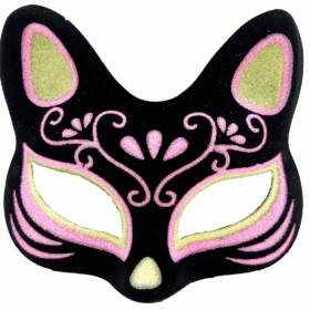 Siyah Renk Süet Kaplama Üzeri Sarı Pembe Simli Kedi Maskesi 17x14 Cm