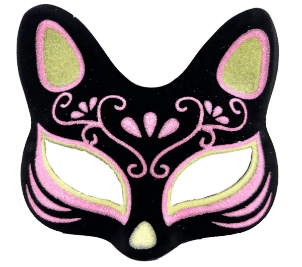 Siyah Renk Süet Kaplama Üzeri Sarı Pembe Simli Kedi Maskesi 17x14 Cm - Görsel 4