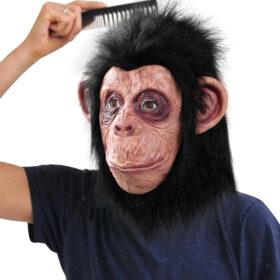 Siyah Saçlı Kafaya Tam Geçmeli Lateks Şempanze Maskesi - Lateks Maymun Orangutan Goril Maske Et Maske (K0)