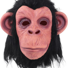 Siyah Saçlı Kafaya Tam Geçmeli Lateks Şempanze Maskesi - Lateks Maymun Orangutan Goril Maske Et Maske (K0)
