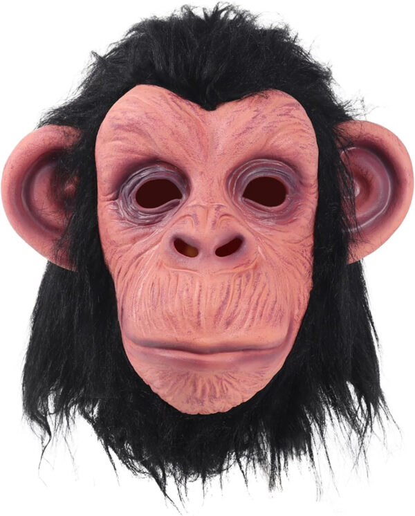 Siyah Saçlı Kafaya Tam Geçmeli Lateks Şempanze Maskesi - Lateks Maymun Orangutan Goril Maske Et Maske (K0) - Görsel 2