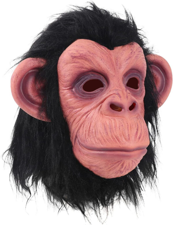 Siyah Saçlı Kafaya Tam Geçmeli Lateks Şempanze Maskesi - Lateks Maymun Orangutan Goril Maske Et Maske (K0) - Görsel 3