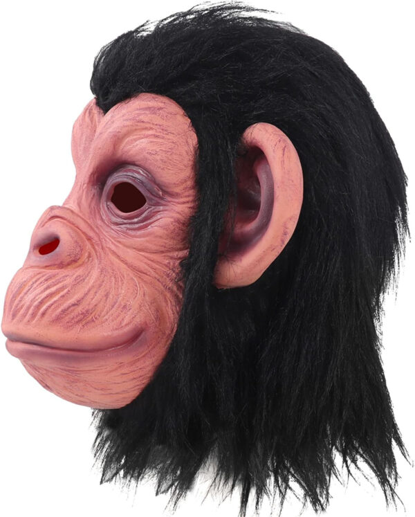 Siyah Saçlı Kafaya Tam Geçmeli Lateks Şempanze Maskesi - Lateks Maymun Orangutan Goril Maske Et Maske (K0) - Görsel 5