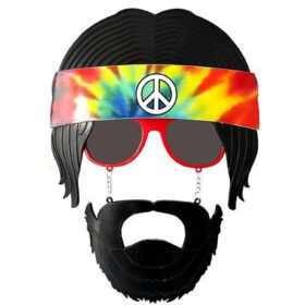 Siyah Saçlı Bandana Tasarımlı Hippi Parti Gözlüğü 26x18 cm (K0)