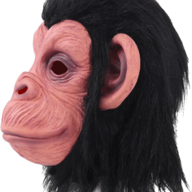 Siyah Saçlı Kafaya Tam Geçmeli Lateks Şempanze Maskesi - Lateks Maymun Orangutan Goril Maske Et Maske