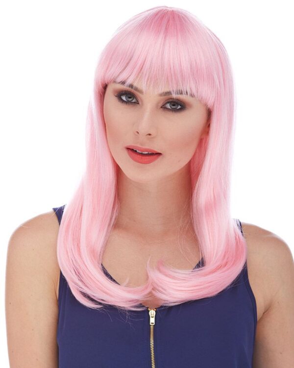 Soft Pembe Renk Uzun Düz Parti Peruğu (K0)