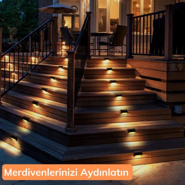 Solar Güneş Enerjili Şarj Edilen Köşebent Merdiven Veranda Bahçe Yolu Led Lamba Işık 4 Adet (K0) - Görsel 3