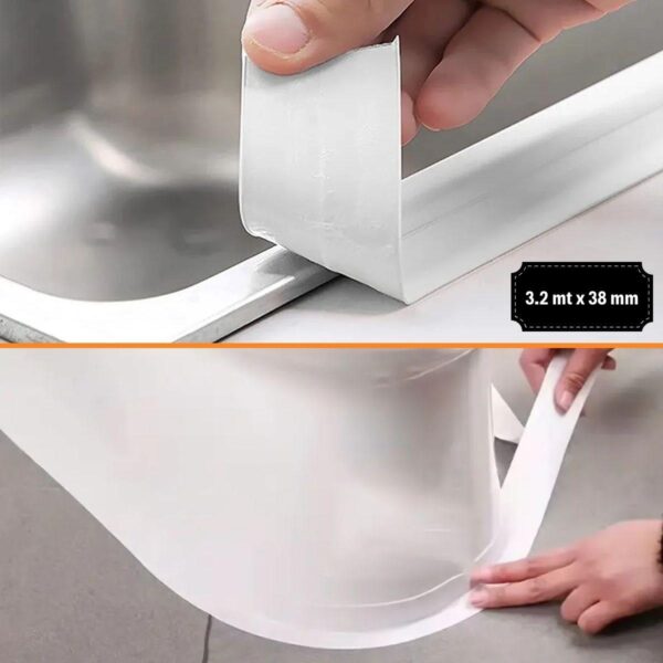 Su Sızdırmaz Banyo Mutfak Lavabo Küvet İzolasyon Şerit Bant,Lavabo Kenar Bandı 3.2 mt x 38 mm (K0) - Görsel 5