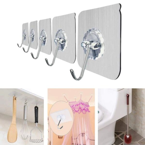 Süper Güçlü Yapışkanlı Suya Dayanıklı Şeffaf Askı 5li Set Yeniden Kullanılabilir Kancalar (K0)