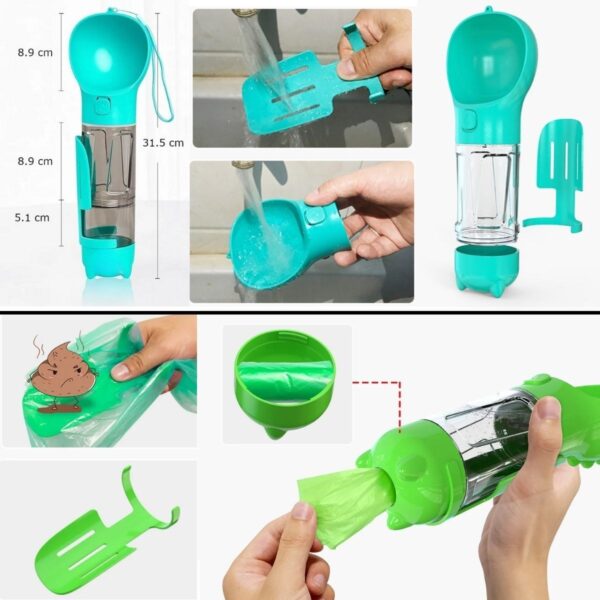 Taşınabilir Hazneli Mama Kaplı ,Kaka Poşetli Kedi,Köpek Suluğu-300ml (K0) - Görsel 4