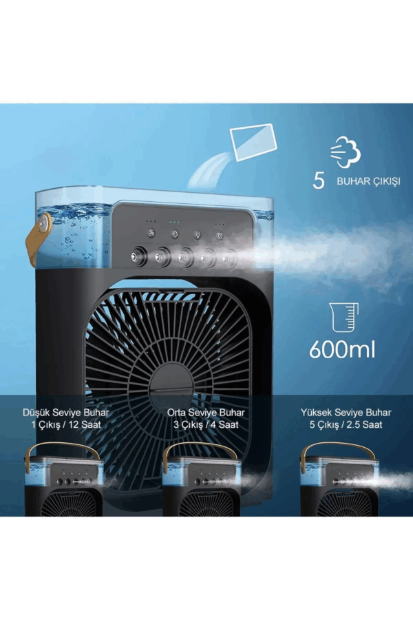 Taşınabilir Işıklı 5 Spreyli Vantilatör Buzlu Buharlı Vantilatör Mini Fan Nemlendirici - Görsel 2