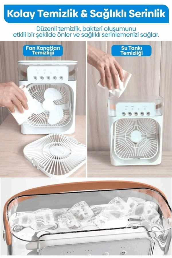 Taşınabilir Işıklı 5 Spreyli Vantilatör Buzlu Buharlı Vantilatör Mini Fan Nemlendirici - Görsel 3
