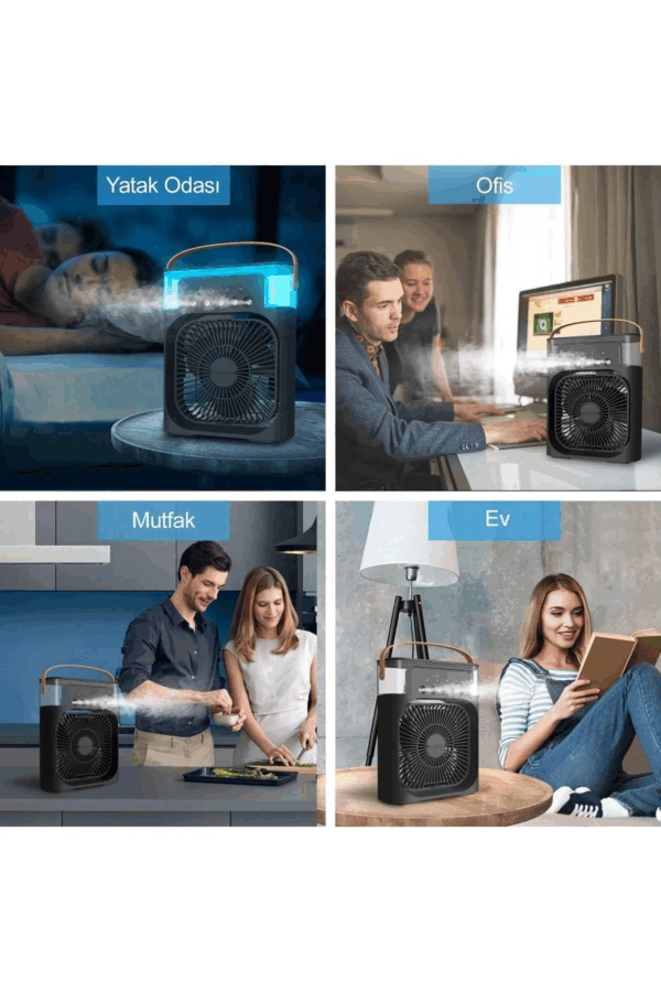 Taşınabilir Işıklı 5 Spreyli Vantilatör Buzlu Buharlı Vantilatör Mini Fan Nemlendirici - Görsel 4