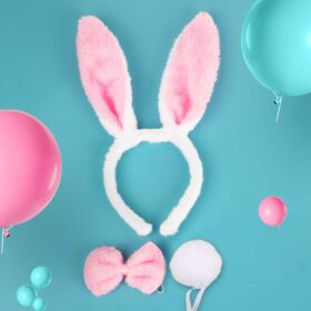 Tavşan Kostüm Seti Taç Papyon Kuyruk Pembe Renk (K0)