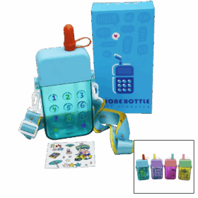 TELEFON MODELİ RENKLİ MİKA KRİSTAL SULUK MATARA PİPETLİ - VİDALI KAPAK - ASKILI 300ML (K0)