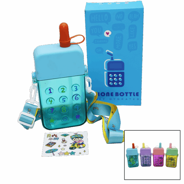 TELEFON MODELİ RENKLİ MİKA KRİSTAL SULUK MATARA PİPETLİ - VİDALI KAPAK - ASKILI 300ML (K0)