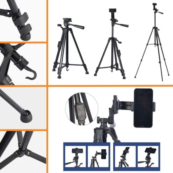 Telefon ve Fotoğraf Makinası Takılabilen Bluetooth Kumandalı 146 cm Tripod (K0) - Görsel 2