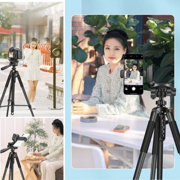 Telefon ve Fotoğraf Makinası Takılabilen Bluetooth Kumandalı 146 cm Tripod (K0) - Görsel 4