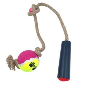 Tenis Toplu Diş Halatı Diş Kaşıma Köpek Oyuncağı Tenis Toplu Halat Çekme 2 kişilik  Oyun (K0)